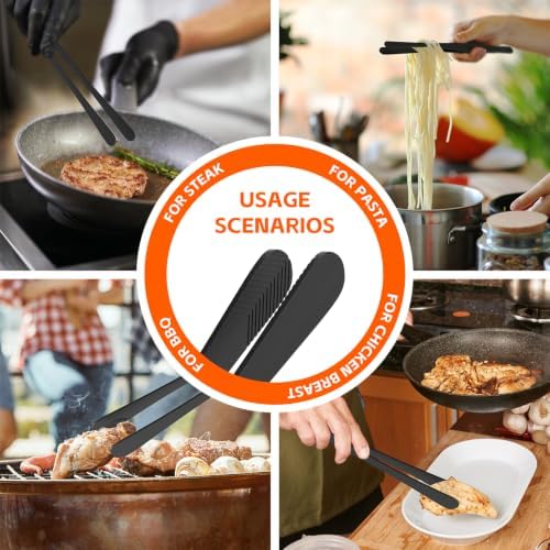 Tifanso 2PCS 12" Stainless Steel Precision Serrated Tongs for Cooking
