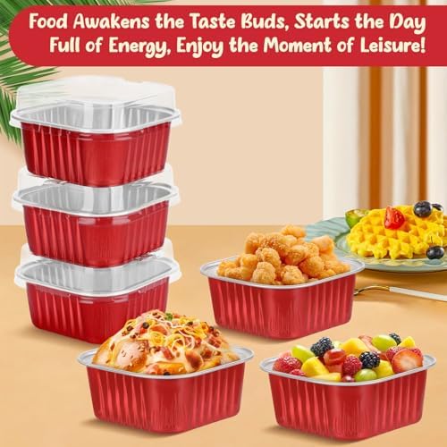 selizo 60 Pack 10oz Mini Disposable Cake Pans with Lids, Aluminum Foil Square Baking Cups, 4.4x4.4 Large Baking Cake Tins Cup Cake Containers with Lids for Individual Cakes