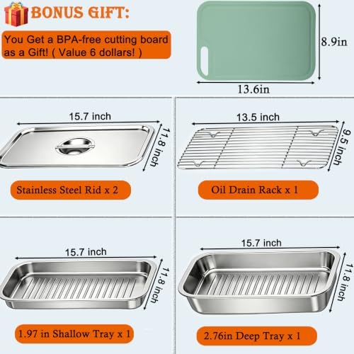 Grill Prep Tray & Serving Tray Set with Lids –5-Piece Grill Carry System for Marinating, Carrying & Serving, Stainless Steel BBQ Trays, BBQ Prep Grill Pan with 2 Lids and 1 Rack