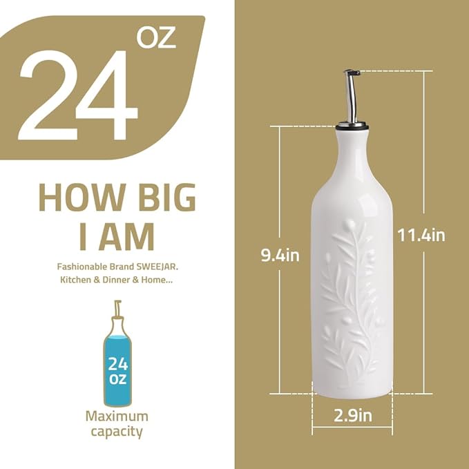 Sweejar Large Olive Oil Dispenser Bottle, 24 Oz Ceramic, Modern Relief Design, Dishwasher Safe, Gradient Green