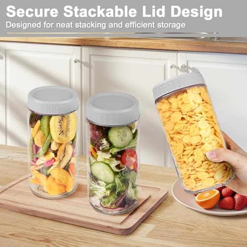Overnight Oats Containers with Lids, 24oz Wide Mouth Mason Jars with Lids, 9 Pack Glass Jars with Airtight lid for Chia Pudding Yogurt Salad, Meal Prer Oatmeal Jars, Gray