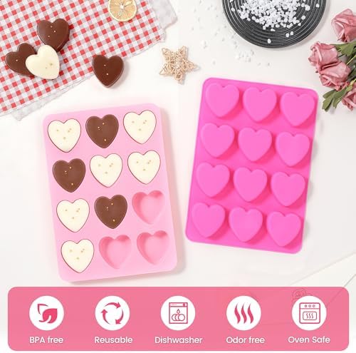 Heart-Shaped Silicone Chocolate Molds - Set of 2, Perfect for Mother's Day, Non-Stick Candy Heart Molds for Baking, Candy, Gummy, Cake, Jelly, Pudding, Handmade Soap Mould