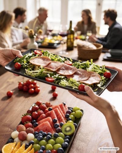 Famiware Serving Platters Set of 3 Sizes - Rectangular, Matte Dark Charcoal