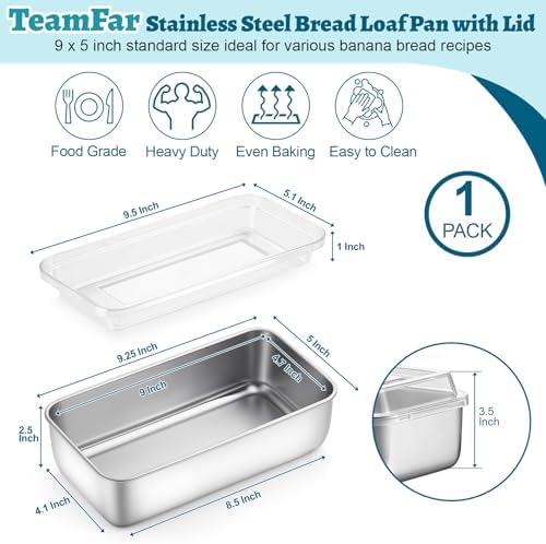 TeamFar Loaf Pan for Baking Bread, 9 x 5 Inch Bread Loaf Pan with Lid