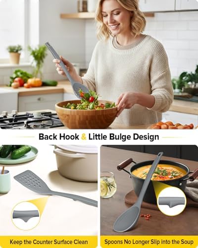 BUNDLEPRO Silicone Cooking Utensils Set, 4 Pcs Spatula and Spoon Set, Gray