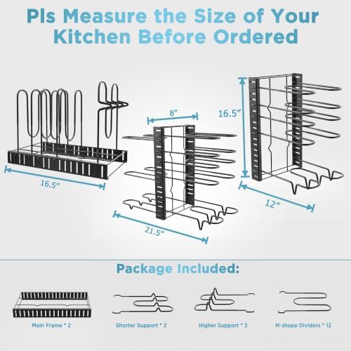 ORDORA Pots and Pans Organizer Under Cabinet 16.6" 8-Tier Adjustable 2-Pack