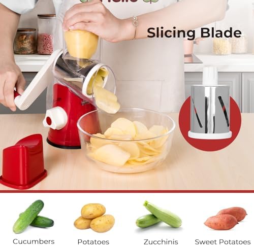 X Home Rotary Cheese Grater for Kitchen, Red