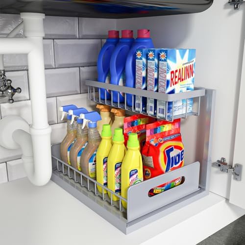REALINN Under Sink Organizer, Pull Out Cabinet Organizer 2 Tier