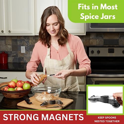 Spring Chef Stainless Steel Magnetic Measuring Spoons Set of 8, Black