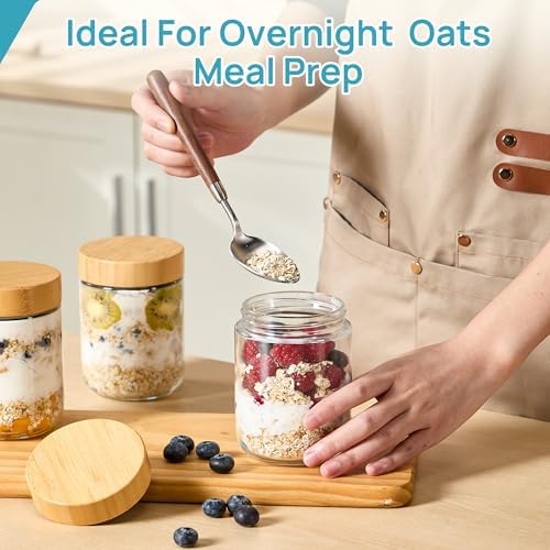 Vtopmart 6 Pack 16oz Glass Overnight Oats Containers with Bamboo Lids