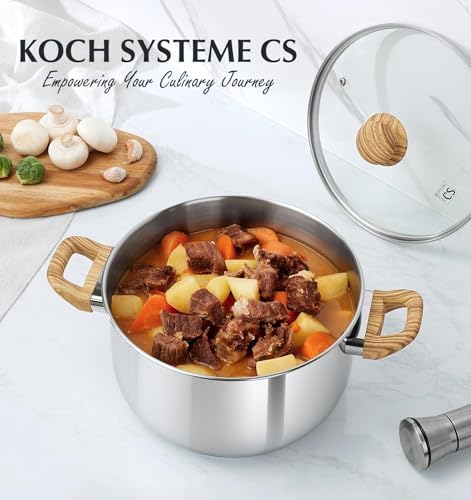 KOCH SYSTEME CS 4 Quart Stainless Steel Pot with Lid, Stock Pot for Soup Pasta Sauce and Vegetables, Tri-Ply Bottom Cooking Pot, Induction Pot for Gas Electric Glass Stoves, Dishwasher Safe