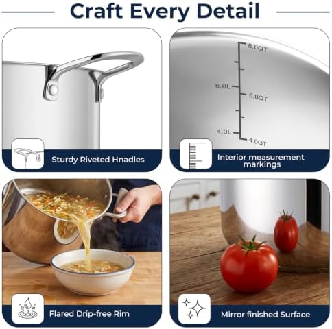 E-far 8QT Stainless Steel Stock Pot with Lid, Induction Cooking Pot