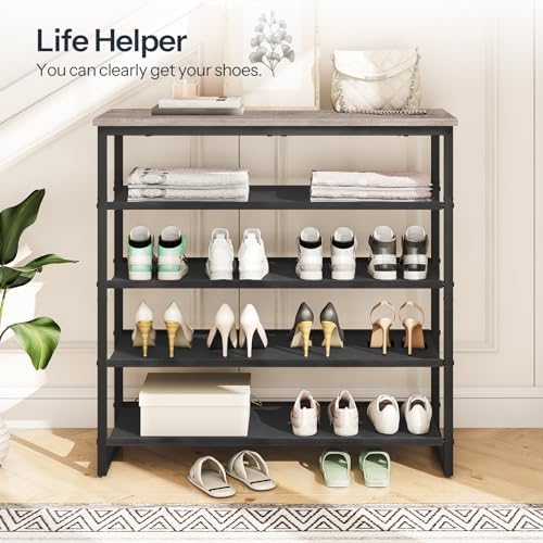 HOOBRO Shoe Rack, 5 Tier Shoe Storage Organizer with 4 Oxford Fabric Shelves and Top Panel, Holds 16-20 Pairs of Shoes, for Entryway and Closet, Industrial, Greige and Black BG50XJ01