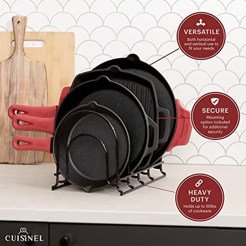 Cuisinel Pan Organizer for Cast Iron, Silicone-Coated 12" Skillet Rack