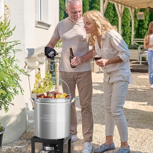 Bonnlo 36QT Turkey Fryer Pot with Steamer Basket, Lid & Lifting Hook, Stainless Steel Seafood Boil-Pot for Lobster, Crab & Shrimp, Heavy-Duty Deep Stockpot for Outdoor Boiling, Cooking & Frying