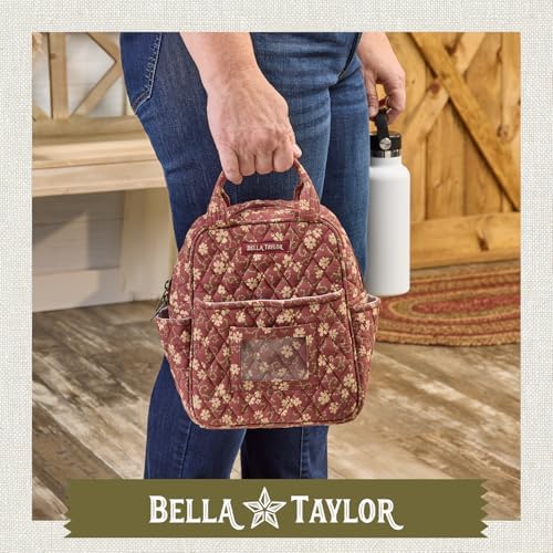 Bella Taylor Lunch Tote, Quilted Lunch Bag, Burgundy Floral