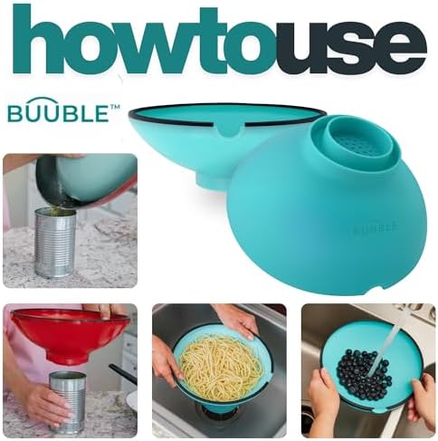 Ultimate Grease Drainer & Food Strainer (Aqua) Premium Heat-Resistant Silicone Colander for Bacon, Ground Beef, Pasta & Veggies; Fits Pans, Cans & Jars; Dishwasher Safe