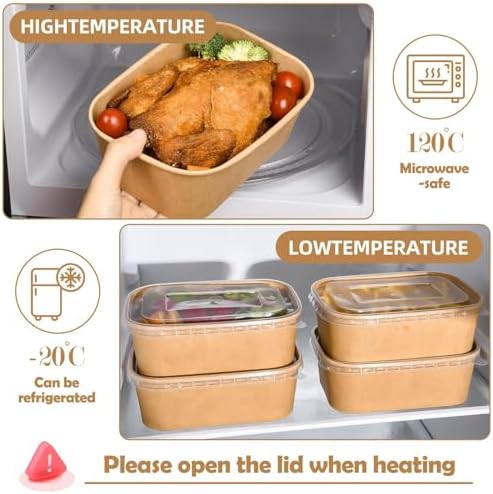 50 Pack Disposable Meal Prep Containers, 22oz Disposable Large Paper Bowls with Lids and Forks for Salad, Noodles, Freezer and Microwavable Storage Use Cardboard Food Containers