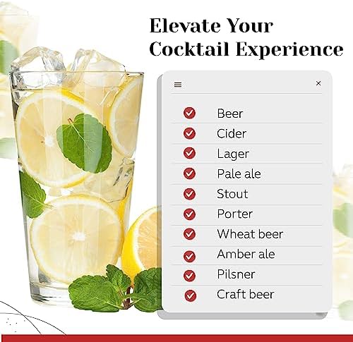 Bulk Classic Premium Beer Pint Glasses 16 Ounce – Set Of 12 Highball Cocktail Mixing Glass – Perfect for Cold Beverages, Soda, Water - Used in Bar, Restaurant