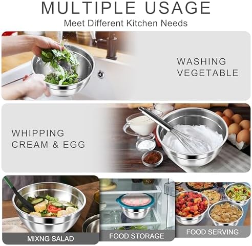 HaWare Mixing Bowls with Airtight Clear Lids, 6-Piece Stainless Steel Strong Nesting Bowls Set, Metal Salad Bowl for Cooking, Prepping, Baking, Serving & Food Storage, Size 4.6, 3, 1.5QT, Teal Blue