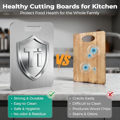 Katori Titanium Cutting Board - Upgraded 100% Pure Titanium Cutting Boards for Kitchen Non Toxic, Double Sided Food Grade Hygiene Non Moldy Dishwasher Safe Meat Fruit Metal Board (1PC 9x13.5 Inch)