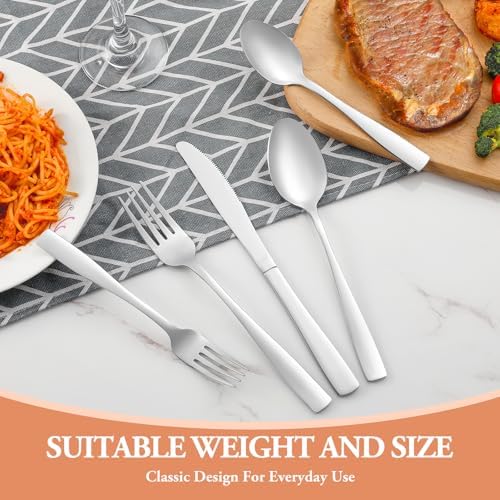 40 Pcs Silverware Set, Stainless Steel Flatware Set for 8, Food-Grade Cutlery Set, Mirror Polished Tableware Eating Utensils Set for Home Kitchen, Include Knife Fork Spoon Set, Dishwasher Safe