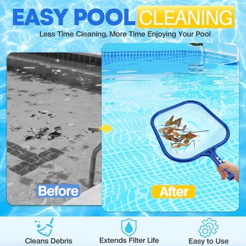 Pool Skimmer Net, Professional Swimming Pool Leaf Skimmer with Heavy Duty Frame, Fine Nylon Flat Mesh for Fast Debris Cleaning, for Above Ground & In-Ground Pools,16×10.8in (No Pole)