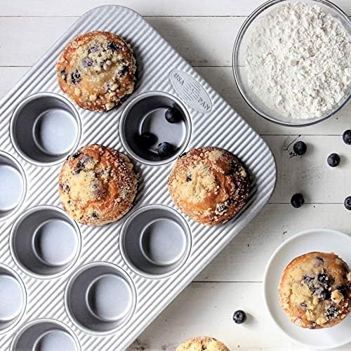 USA Pan Bakeware Muffin Pan, 12-Well, Set of 2, Aluminized Steel (Pack of 3)