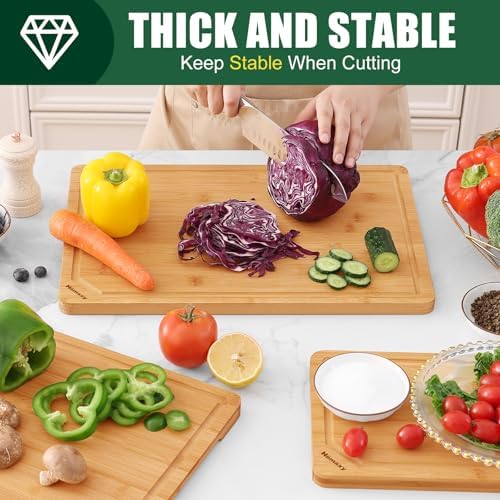 Homaxy Organic Bamboo Cutting Boards Set for Kitchen Set of 3