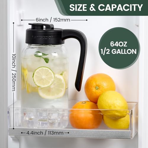 Mason Jar Pitcher, 3 pcs 64 oz (2 quart), Glass Pitcher with Lid