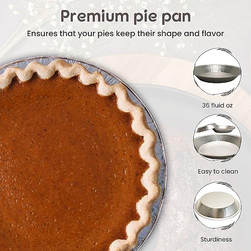KitchenDance Disposable Heavyweight Aluminum Foil Pie Pan - 36 Ounces Round Baking Pan Perfect for Homemade Cakes, Pies - Aluminum Foil Pan for Baking, Storing, and Preparing Food #1070 (250, Silver)
