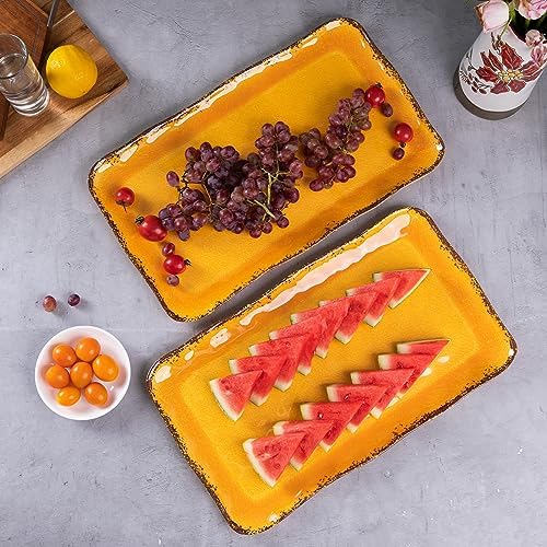 LEHAHA Melamine Farmhouse Rectangular Serving Platter Sets, 17.5" x 10" Large Serving Tray Sets,100% Melamine, Dishwasher Safe, BPA Free, Lightweight and Unbreakable,Gold