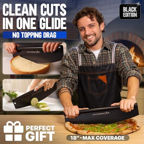 18-Inch Pizza Cutter Rocker Blade, 304 Stainless Steel Slicer Knife, Black