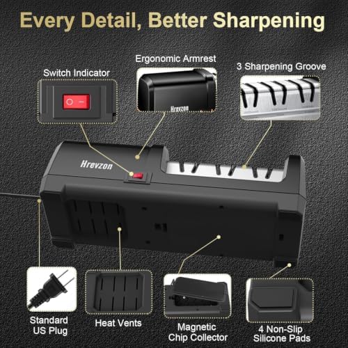 2026 New Electric Knife Sharpener for Kitchen Knives, 3-Stage Professional Sharpening System with 100% Diamond Abrasives, Precision Angle Guides, Non-Slip Base, Magnetic Dust Collector, Black