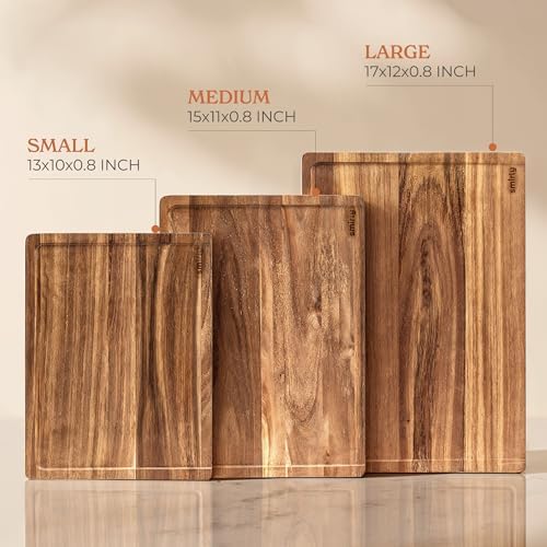 SMIRLY Wood Cutting Board - 3 Pack Cutting Boards for Kitchen, Acacia Brown