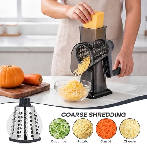 Rotary Cheese Grater, Cheese Grater Hand Crank, 3-Blade Grater