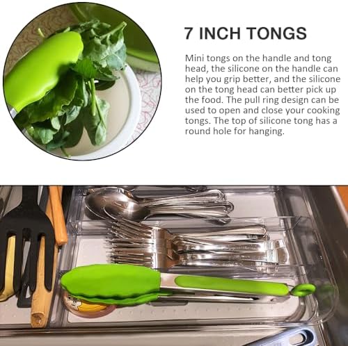 7 Inch Small Serving Tongs with Silicone Tips 3 Pack(Green)