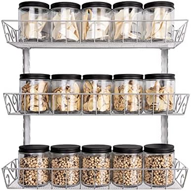 SWOMMOLY Wall Mount Spice Rack Organizer, 3-Tier Adjustable Dual-Use Shelf