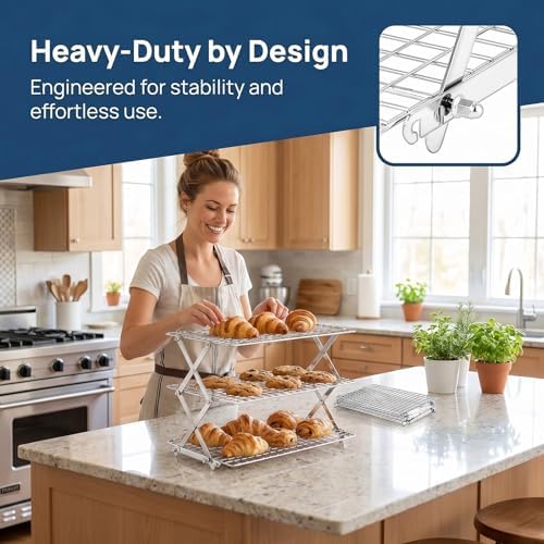 Collapsible Cooling Rack, Stainless Steel Rack for Cookie Baking (3 Tier)