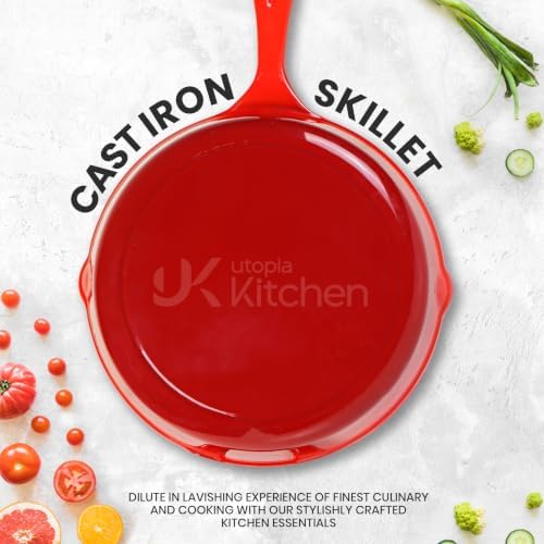 Utopia Kitchen Cast Iron Skillet Set 3 Piece 6 8 10 Inch PFAS-Free Red