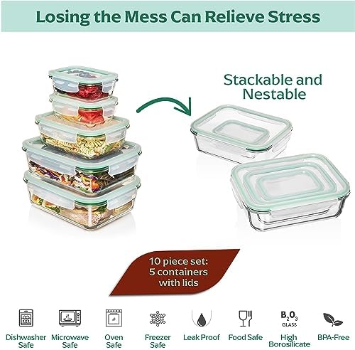 Fusion Gourmet Family Pack - Glass Storage Containers - Airtight 5 Pack