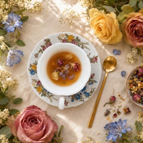 Floral Tea Cup and Saucers, 8 Oz Vintage Ceramic Tea Cup Set