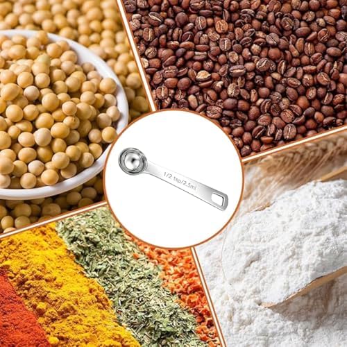 6PCS Measuring Spoons Set(1/2 Tsp, 2.5ml), Teaspoon Measuring Spoons Stainless Steel Short Compact Kitchen Scoops for Spices, Baking, and Everyday Cooking