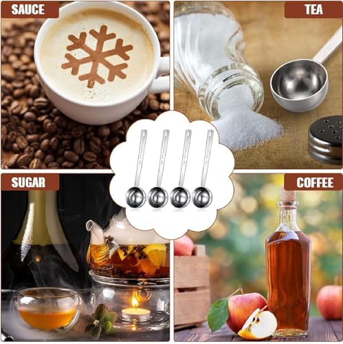 Geiserailie 8 Pcs 2 Tablespoon Scoops with Long Handle, 30 ml Stainless Steel Measuring Spoon for Coffee Milk Fruit Powder, Loose Tea Dry, Spice Jar, Cooking Baking, and Other Dry Goods
