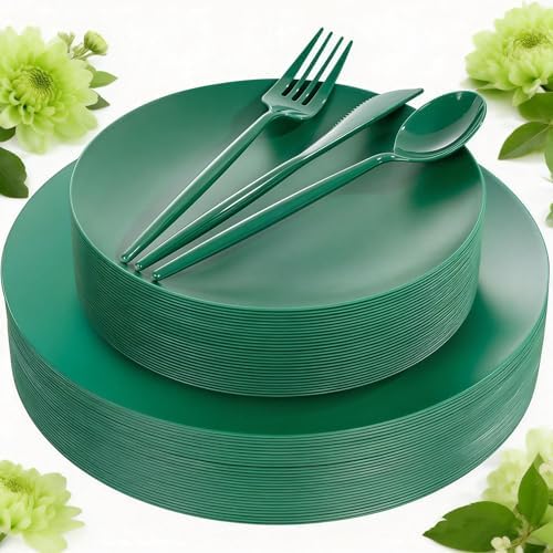 EjonirInjonir 150pcs Heavy Duty Green Disposable Plates for Camping Matte