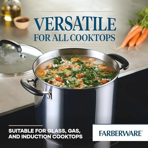 Farberware Brilliance Stainless Steel Stock Pot with Lid, 8 Quart