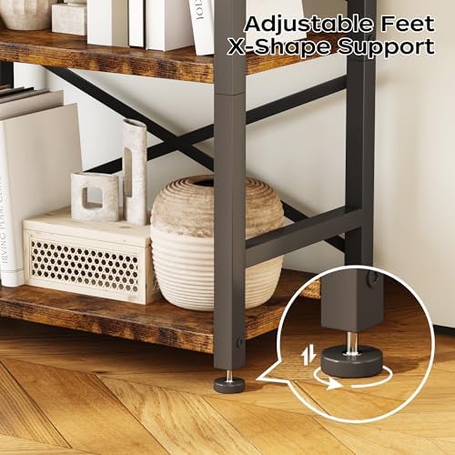 Organization and Storage, 5 Tier Bookshelf, Tall Bookcase with Shelves, Wood and Metal Book Shelf Storage Organizer, Industrial Display Standing Shelf Unit for Bedroom, Living Room, Rustic Brown