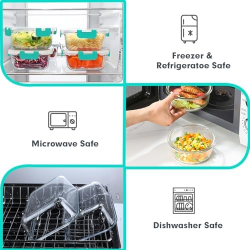 VERONES 30 Pieces Glass Food Storage Containers Set with Lids, Green
