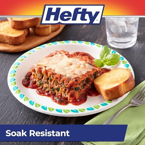 Hefty Compostable Paper Plates, 10 Inches, 20 Count, Patterned Disposable Plates for BBQs, Parties, Holidays, and Everyday Use, Soak-Resistant, Made with Plant-Based Materials, Microwave Safe