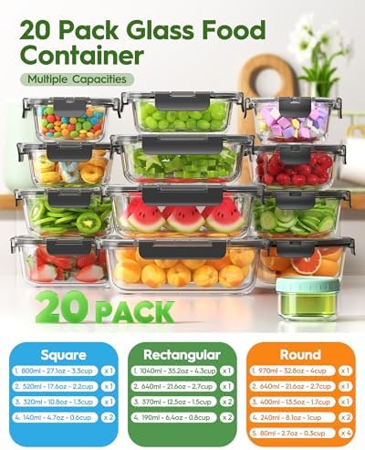 Canfanni 40 Piece Glass Food Storage Containers with Airtight Lids